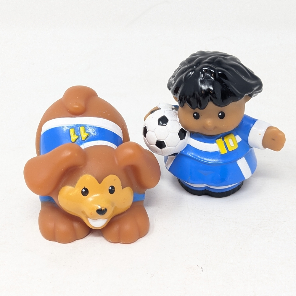 Fisher Price Little People Figures Soccer Player Kid & Puppy Dog 2010